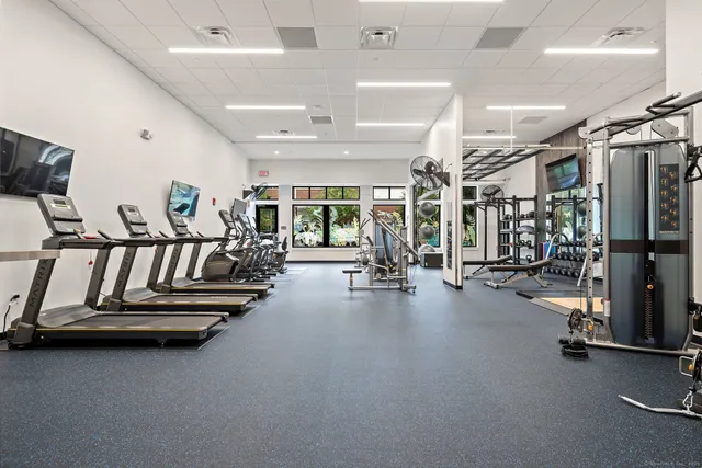 a view of a room with gym equipment