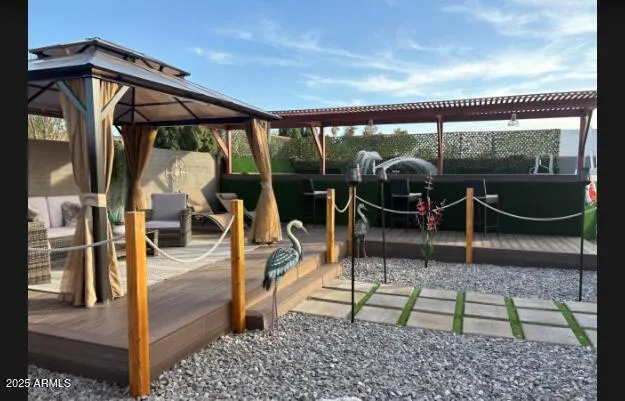a view of a porch with furniture