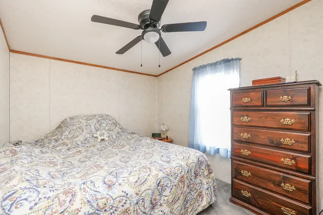 a bedroom with a bed and a dresser