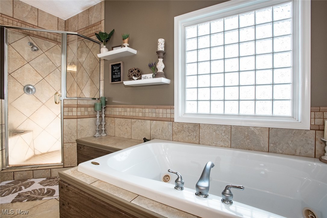 632 Rundle Street Lagrange, OH 44050 - Photo 15 of 30 Bathroom featuring plenty of natural light, a shower stall, and a jetted tub