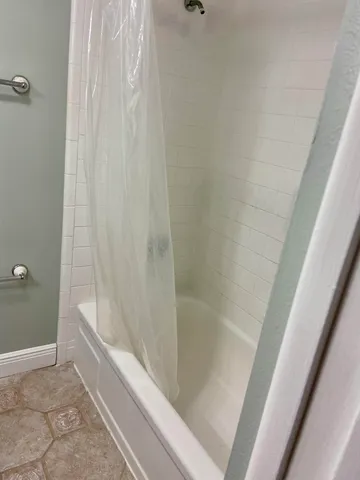 a bathroom with a bathtub
