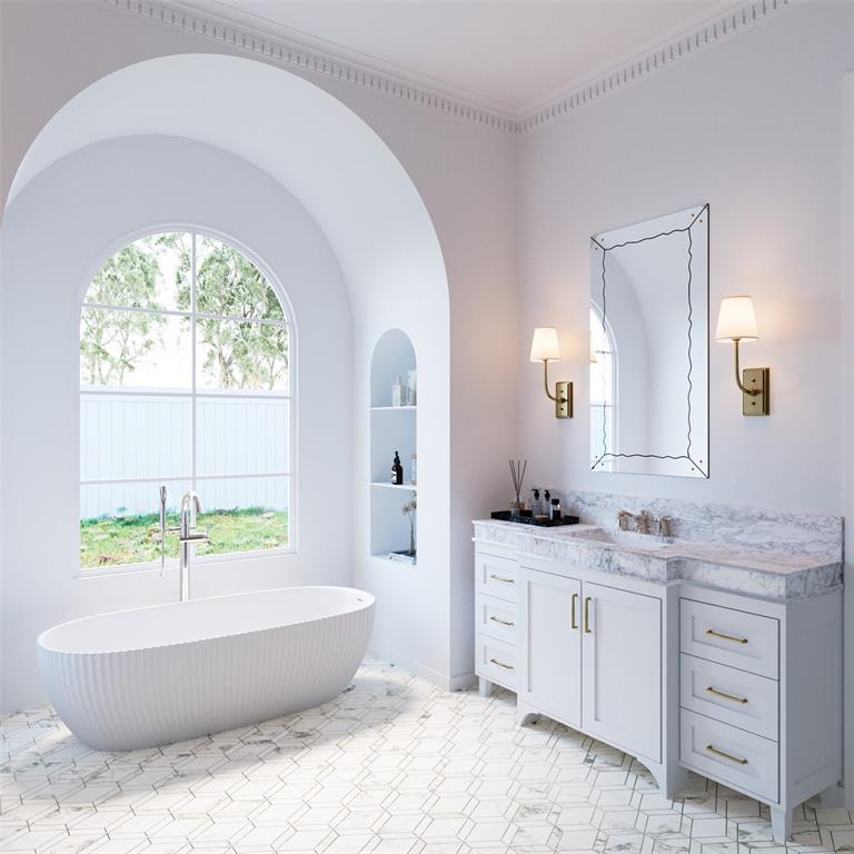 4711 Purdue Avenue Dallas, TX 75209 - Photo 12 of 27 a spacious bathroom with a tub sink and mirror