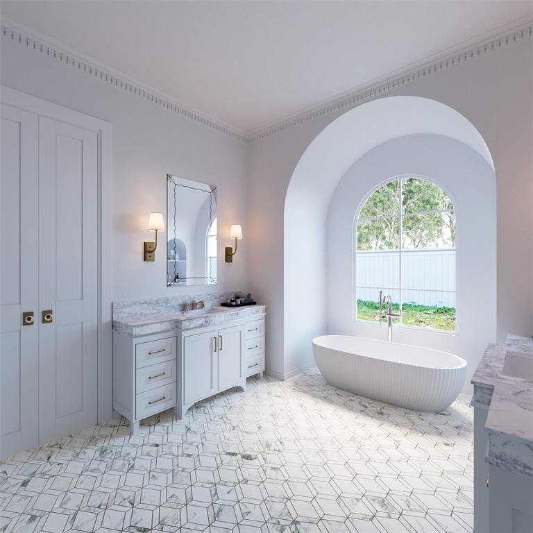 4711 Purdue Avenue Dallas, TX 75209 - Photo 13 of 27 a spacious bathroom with a granite countertop sink mirror and bathtub