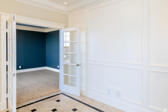 434 Cardon Ridge Drive Smithfield, UT 84335 - Photo 14 of 59 crown molding, French doors, and recessed lighting