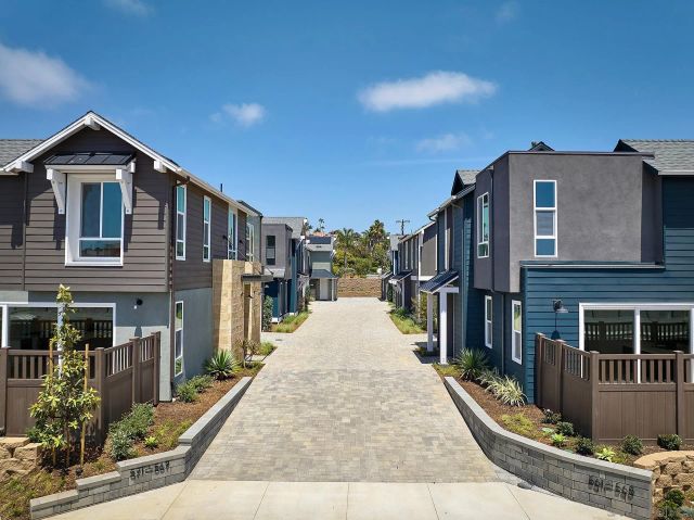 a front view of a building with street