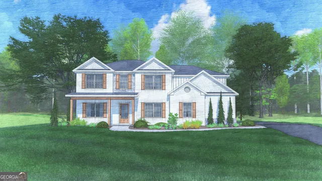 a front view of a house with a garden and trees