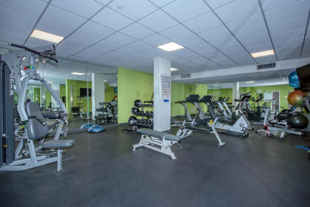 a view of a room with gym equipment