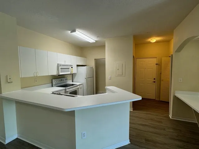 a kitchen with a appliances a sink and cabinets