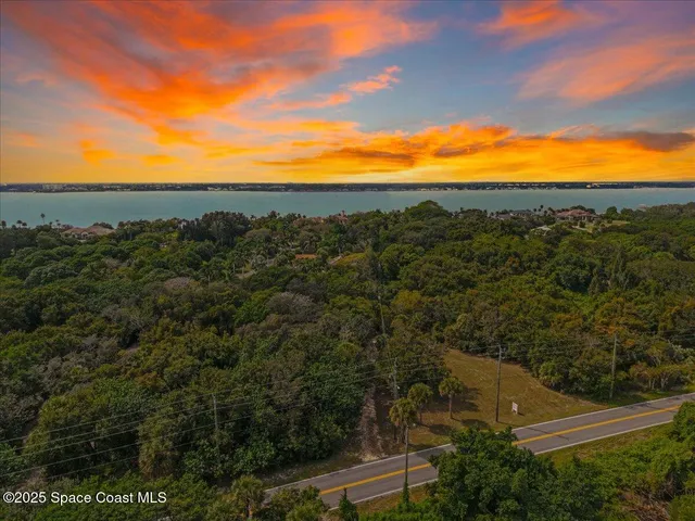 a view of a city with lush green forest