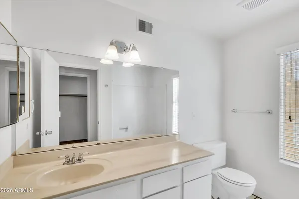 a bathroom with a sink a toilet and a mirror