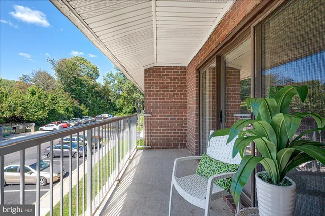 a porch with seating space