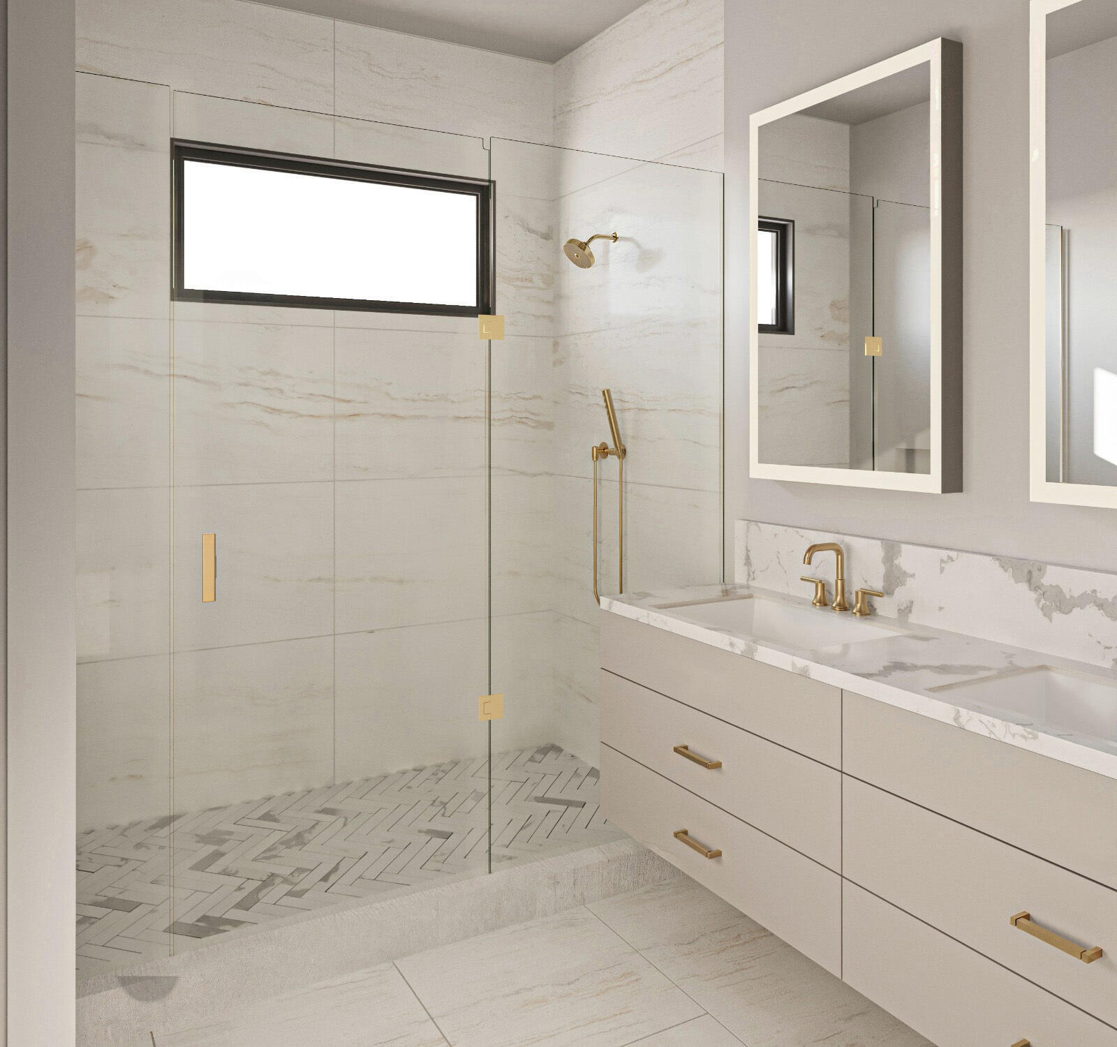 6834 Northeast Briskel Pointe Drive Boca Raton, FL 33487 - Photo 8 of 31 a bathroom with a granite countertop sink a mirror and a shower