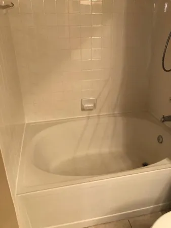 a bathroom with a bathtub