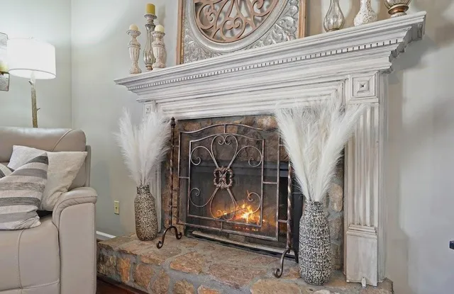 a view of fireplace and utility room
