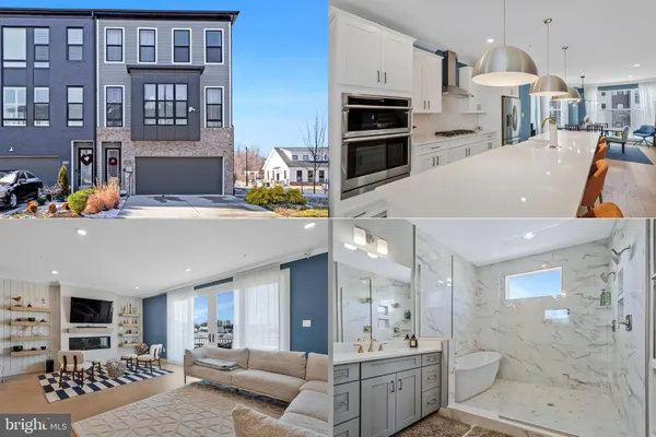 a large kitchen with stainless steel appliances a stove a refrigerator a sink dishwasher a dining table and chairs with wooden floor