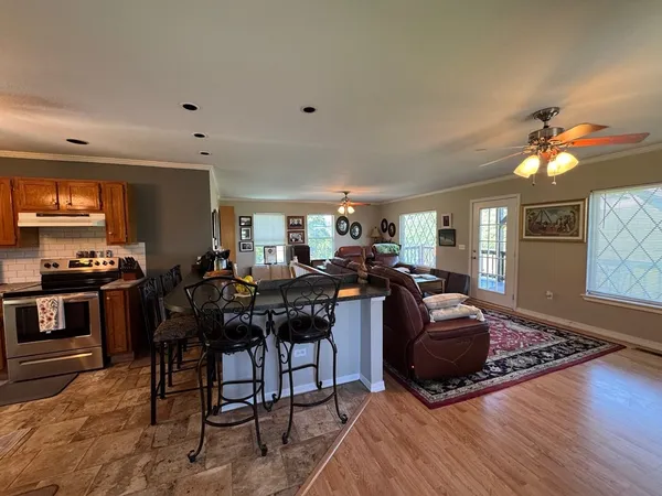 a kitchen with lots of counter top space