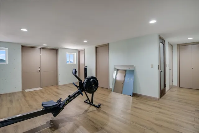 a sitting area with furniture and city view