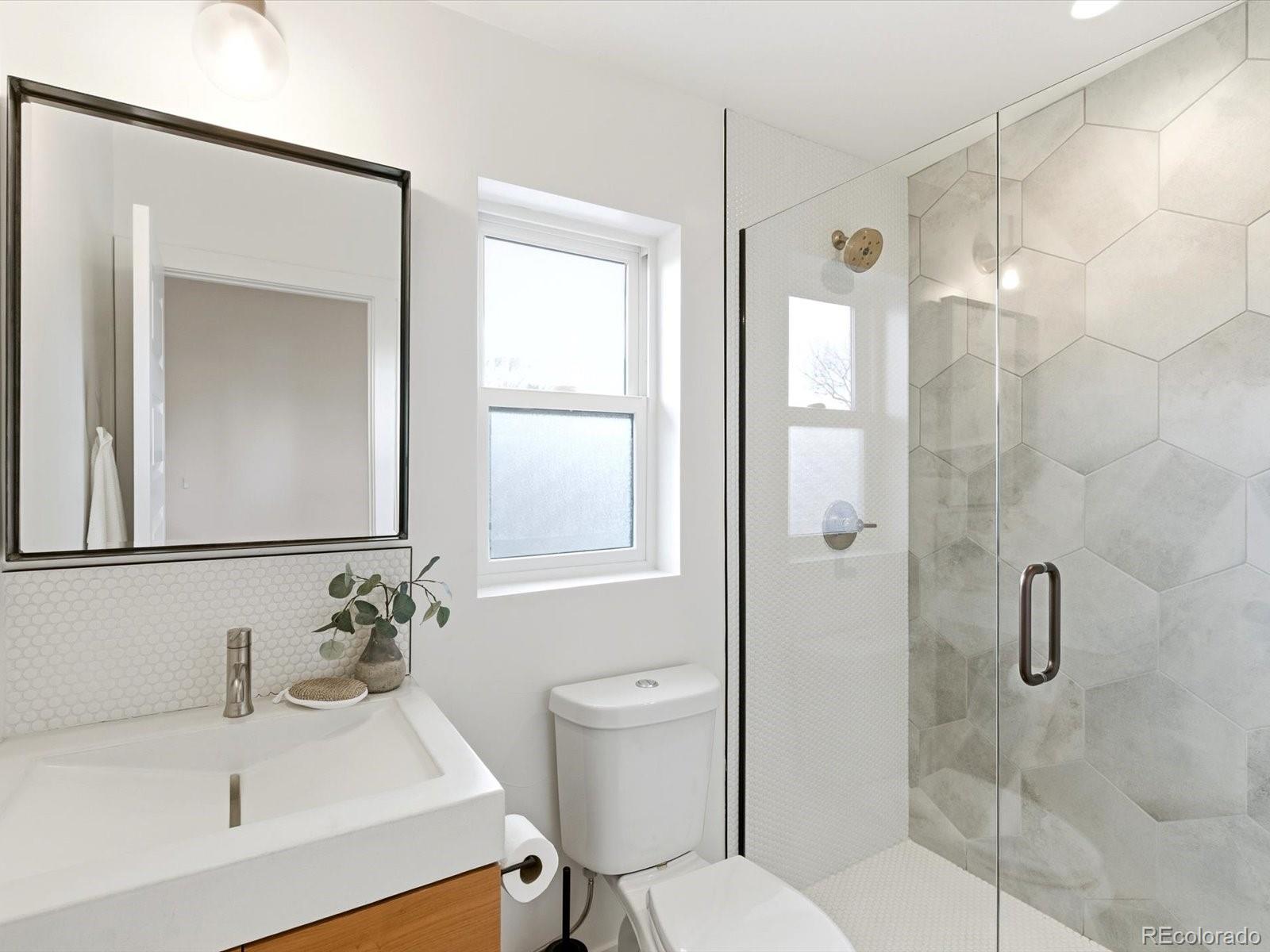 4141 Shoshone Street Denver, CO 80211 - Photo 37 of 50 a bathroom with a sink toilet and shower