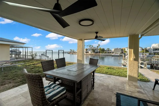 an aerial view of a house with outdoor space
