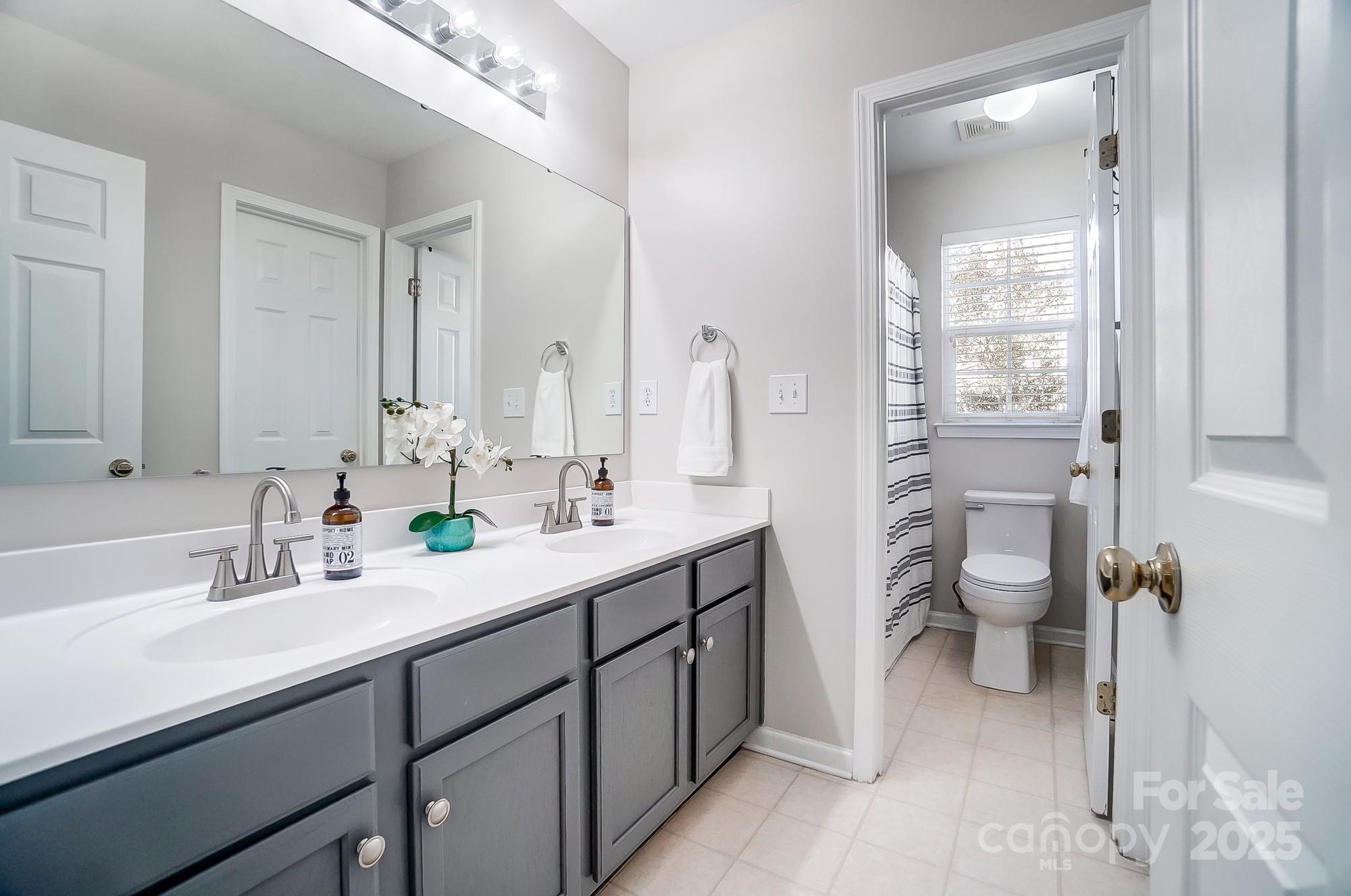 7647 Black Hawk Lane Tega Cay, SC 29708 - Photo 27 of 42 a bathroom with a double vanity sink toilet and shower
