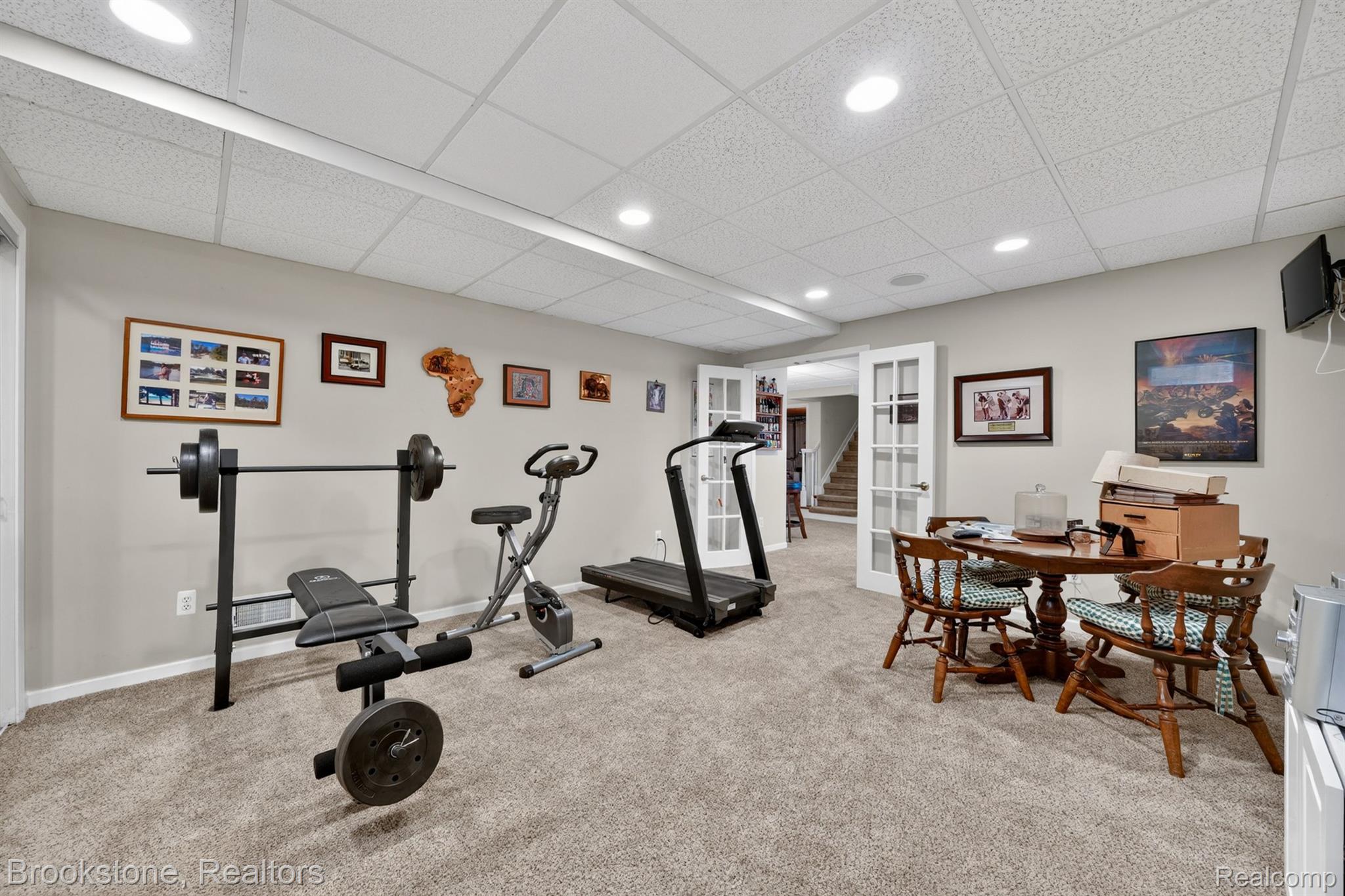 4054 Calumet Drive Rochester, MI 48306 - Photo 36 of 44 Exercise area with light carpet, a drop ceiling, and recessed lighting