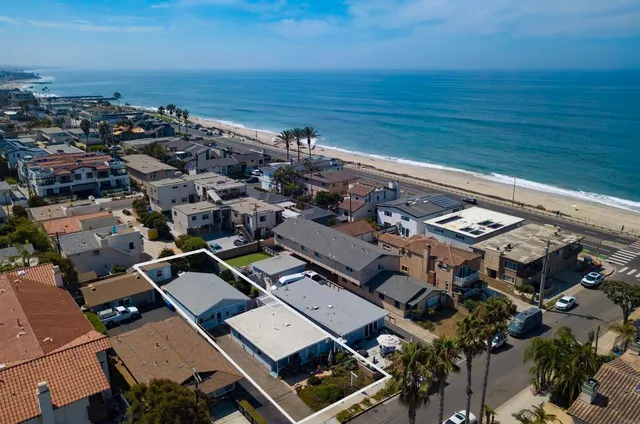 an aerial view of a ocean beach