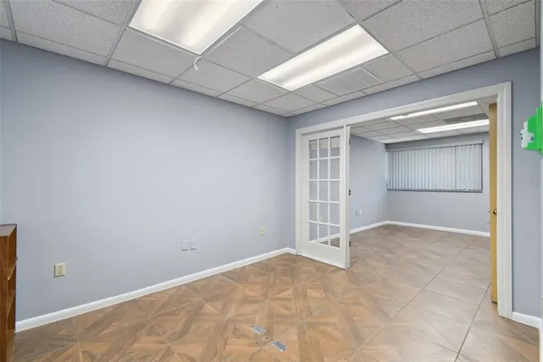 a view of a hallway with front door