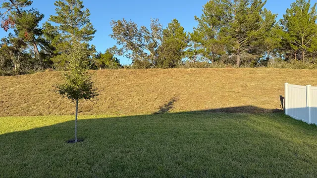 a view of a yard with a house