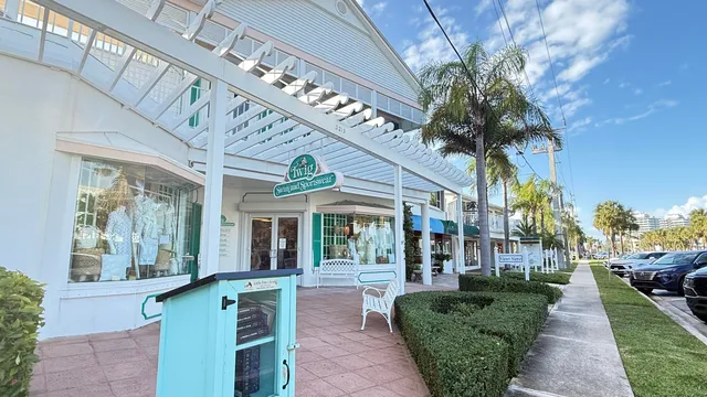 a view of a building with a garden