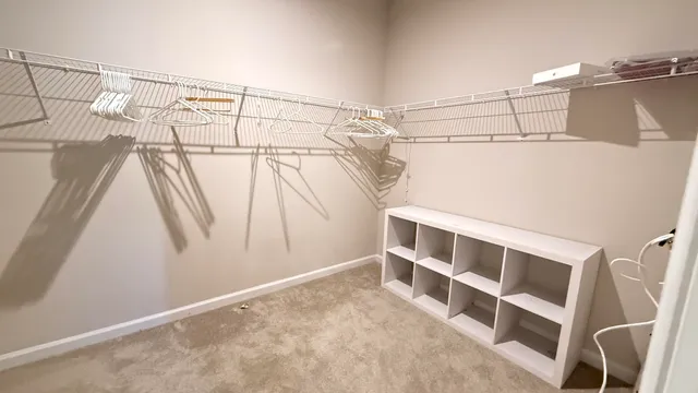 a view of walk in closet with empty racks