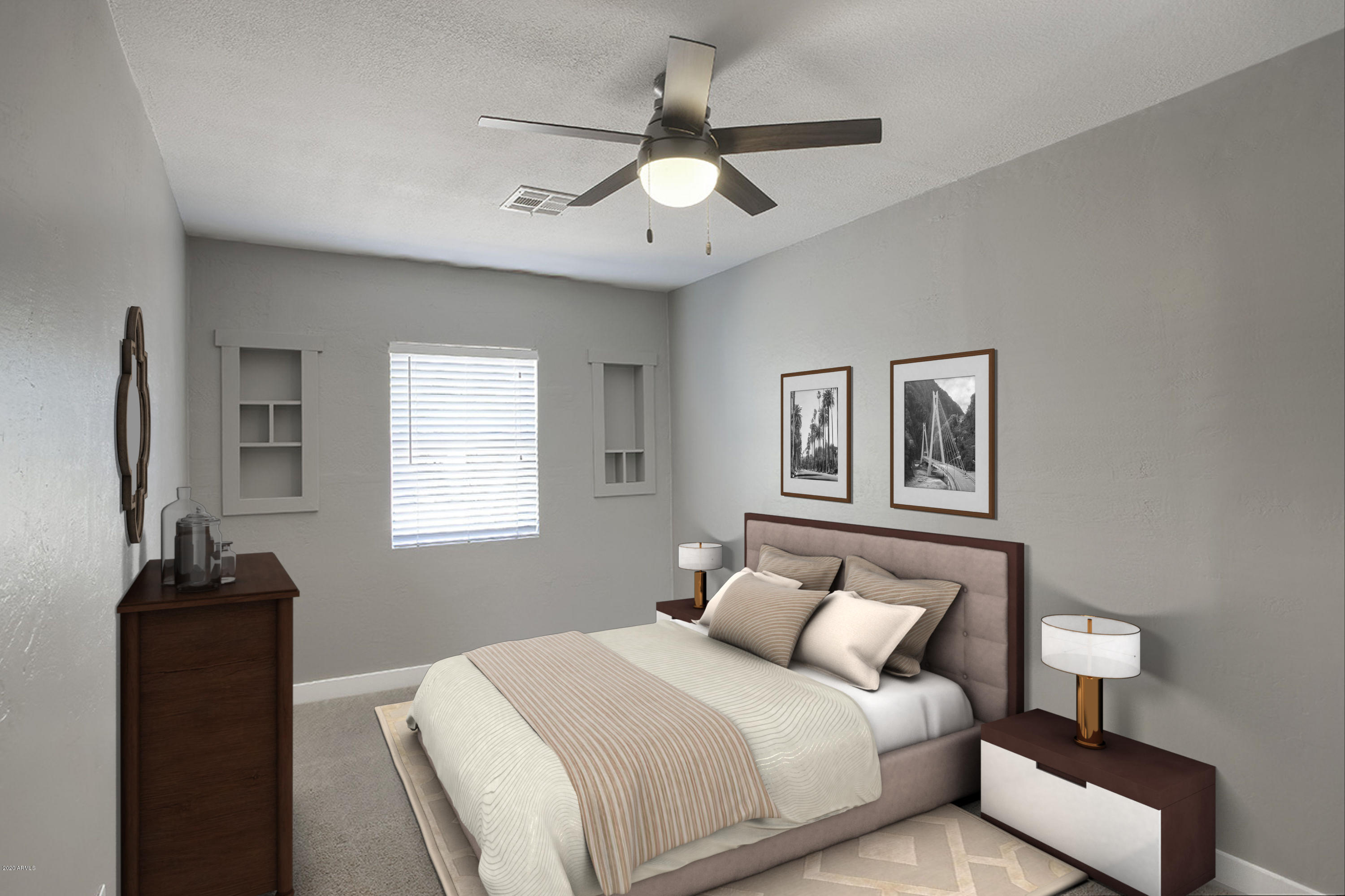 1423 East Granada Road Phoenix, AZ 85006 - Photo 12 of 25 a bedroom with a bed and a chandelier