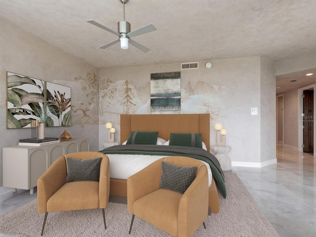 655 Longboat Club Road, Unit 16B Longboat Key, FL 34228 - Photo 20 of 50 a bedroom with a bed couch and window