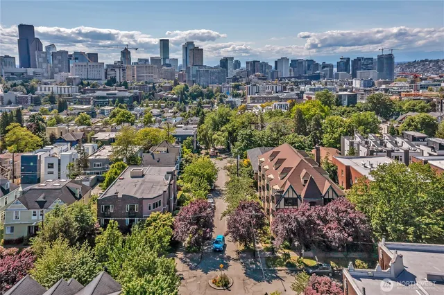a view of a city with tall buildings