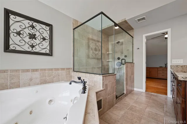 a bathroom with a bathtub and a shower