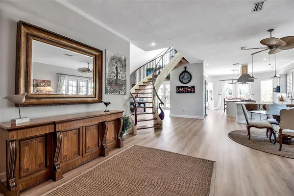 a view of a living room and dining room