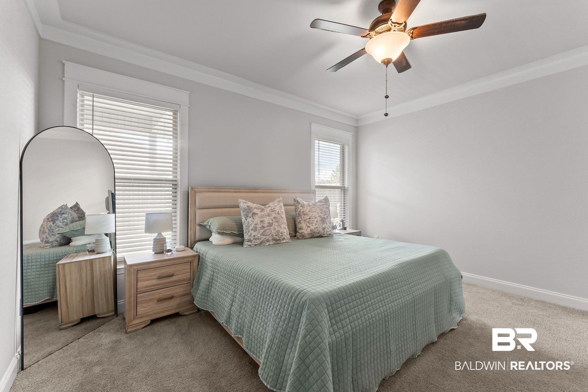 10745 Brodick Loop Daphne, AL 36527 - Photo 18 of 39 Bedroom with ornamental molding, carpet, and ceiling fan