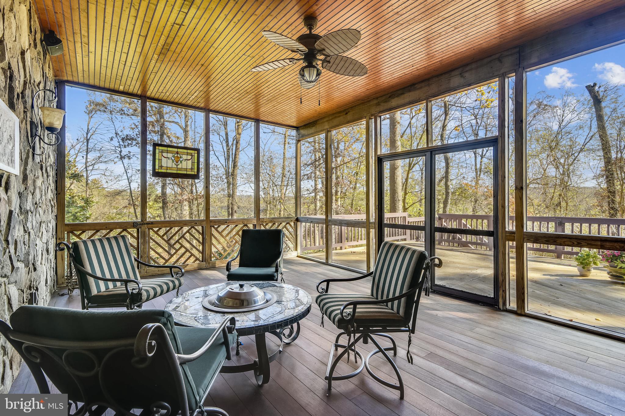 38283 Hughesville Road Leesburg, VA 20175 - Photo 15 of 77 Screened in porch with stone wall, wood ceiling