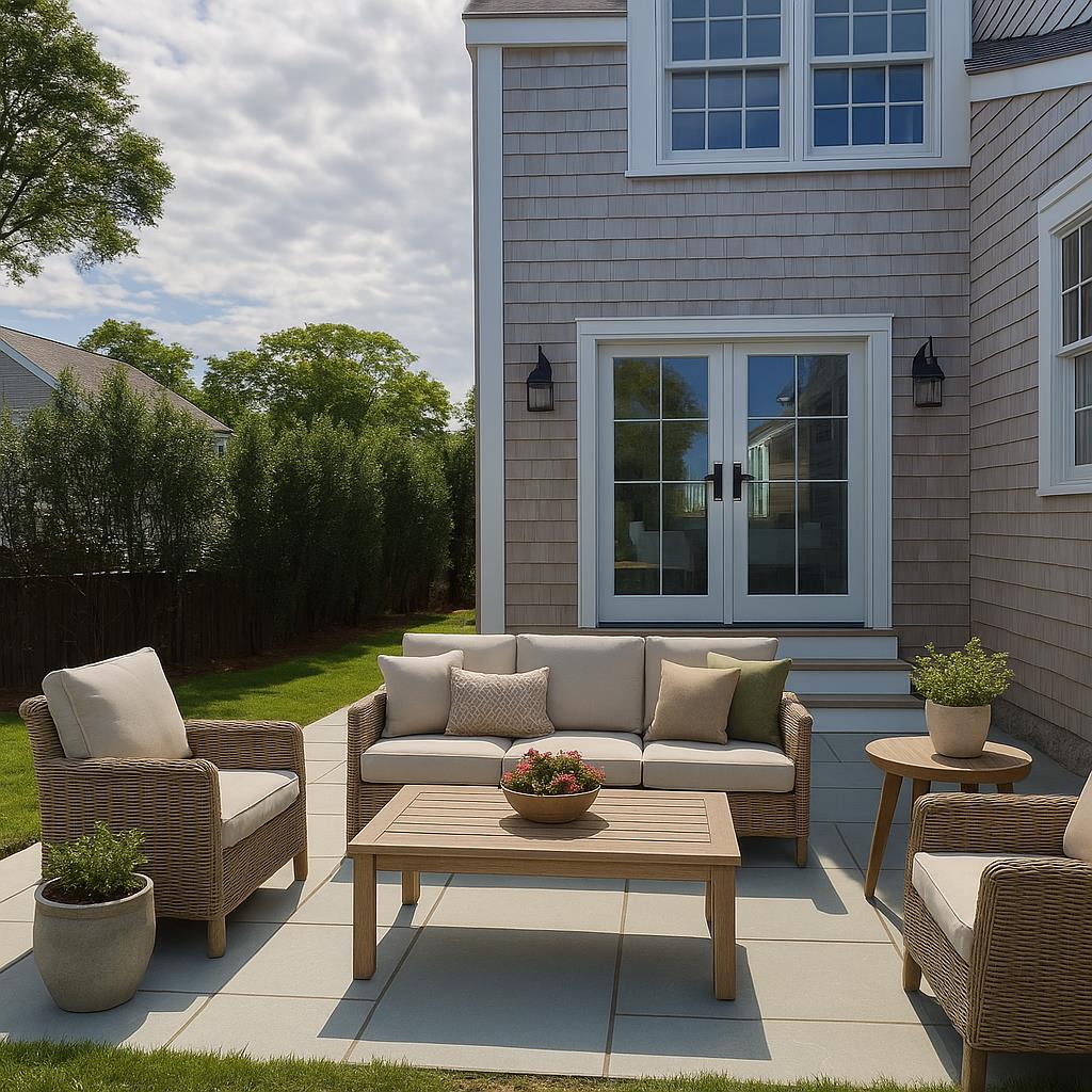 22 Vestal Street Nantucket, MA 02554 - Photo 9 of 43 a view of a patio with couches table and chairs with potted plants