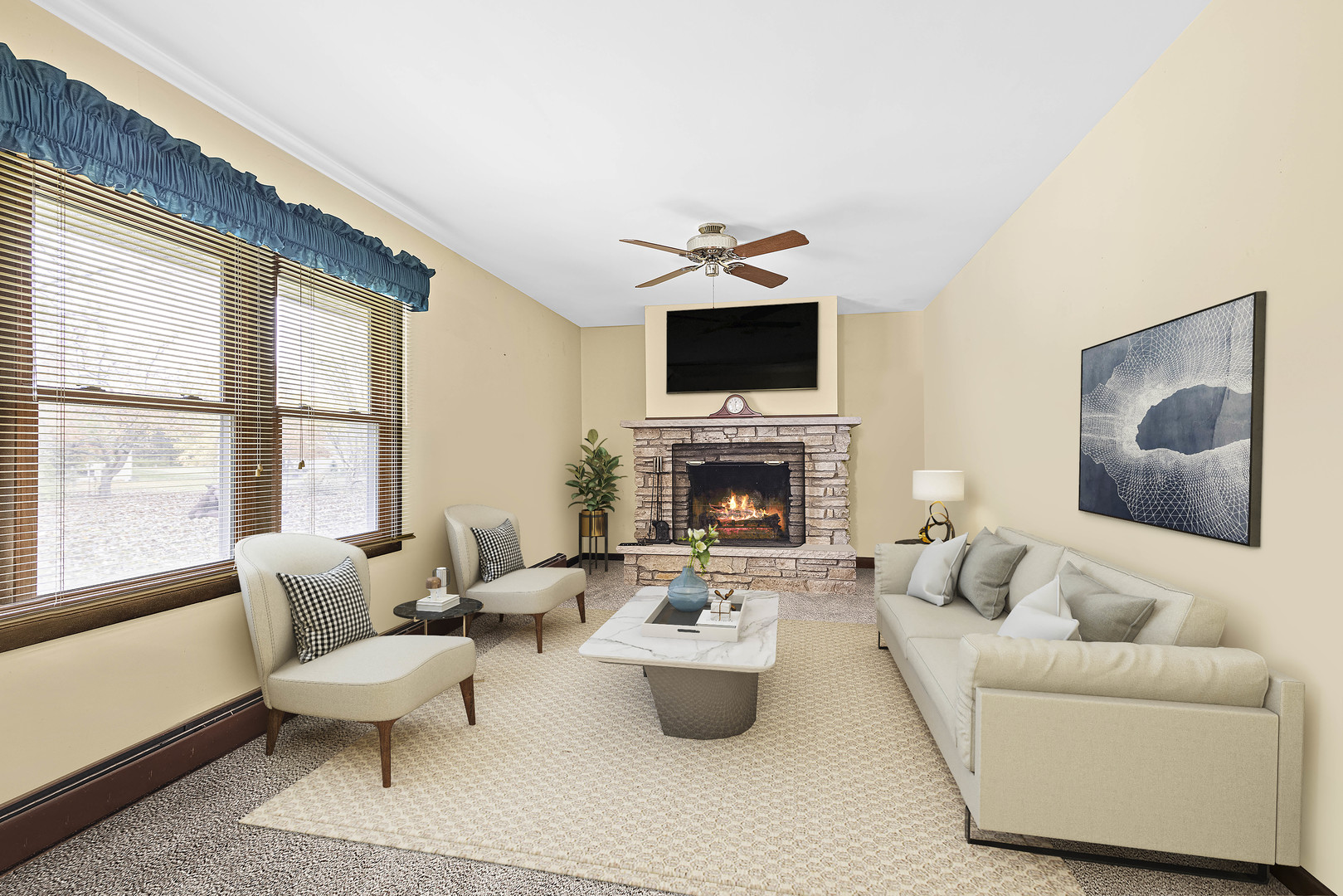 18567 Stevens Road Marengo, IL 60152 - Photo 3 of 18 a living room with furniture a fireplace and a flat screen tv