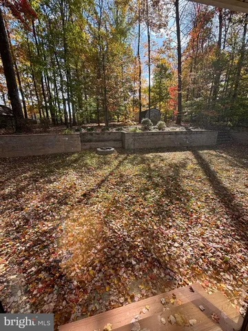 a view of a yard with wooden fence