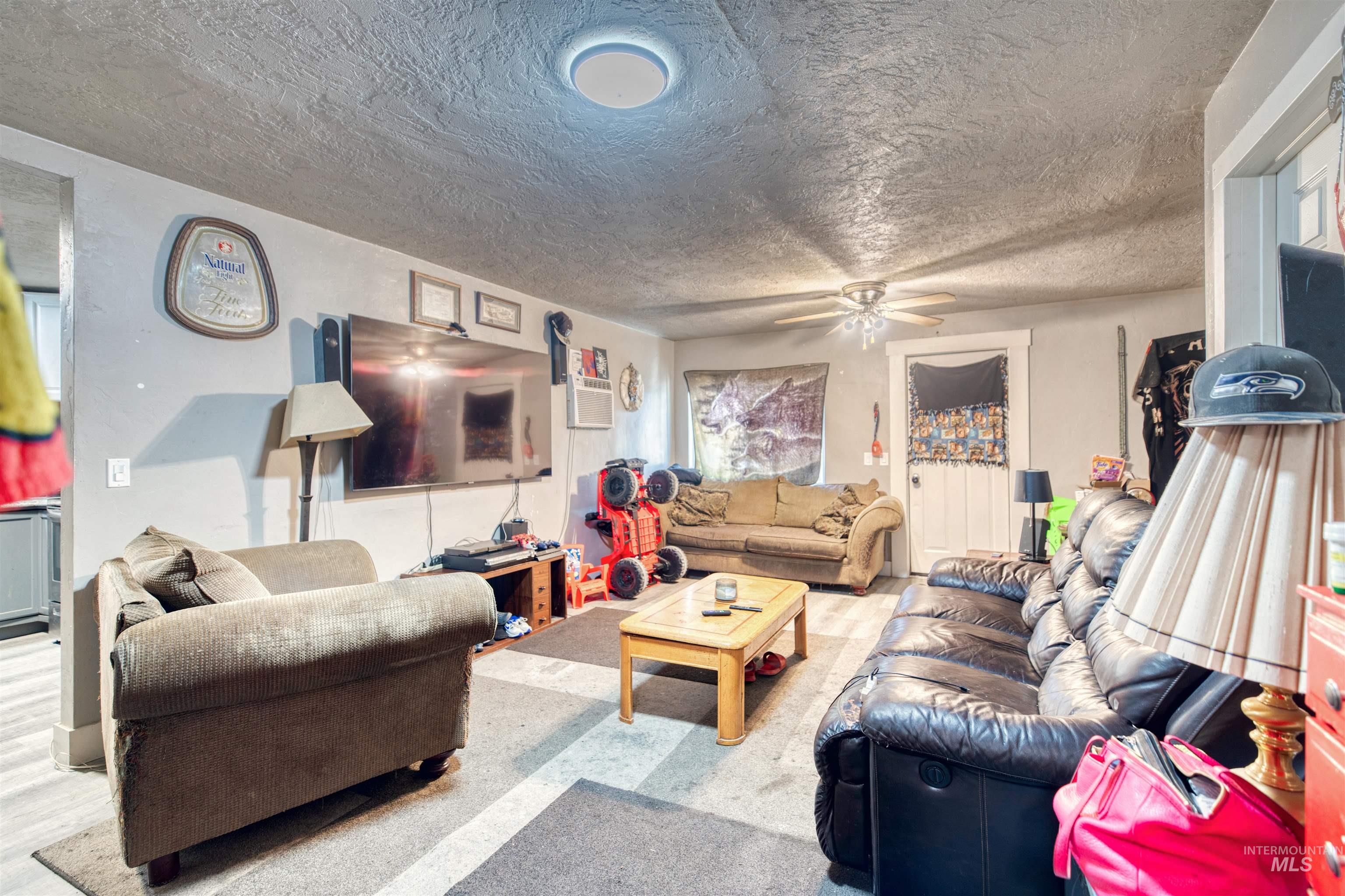 106 East Main Street Nyssa, OR 97913 - Photo 26 of 32 Living room featuring ceiling fan and a textured ceiling
