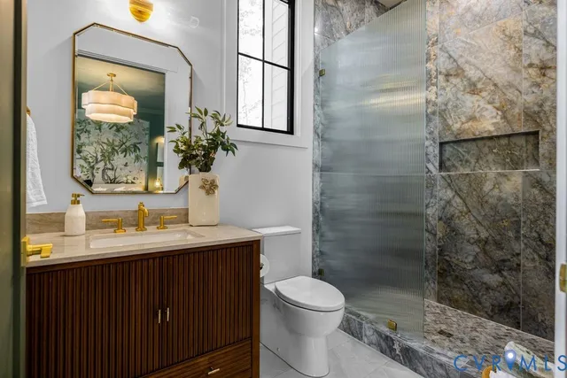 a lobby with table and chairs