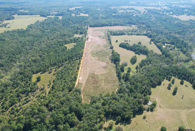 an aerial view of a house with a yard and lake view