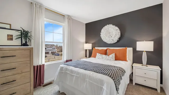 a bedroom with a bed and a closet