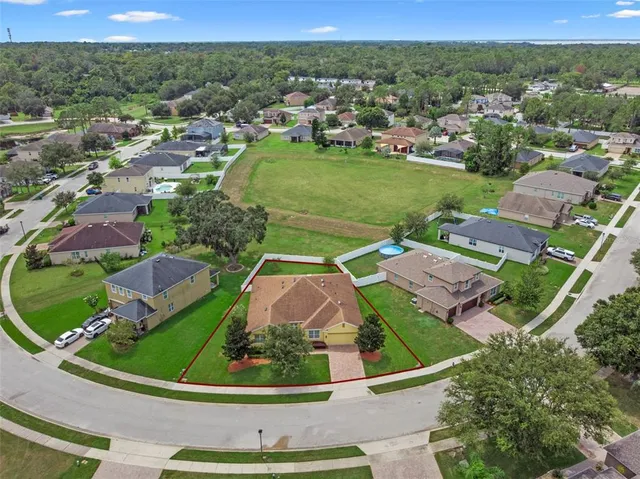 an aerial view of a house
