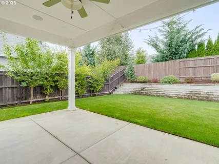 a backyard of a house with lots of green space