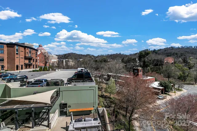 a view of a balcony with wooden floor and a potted plant