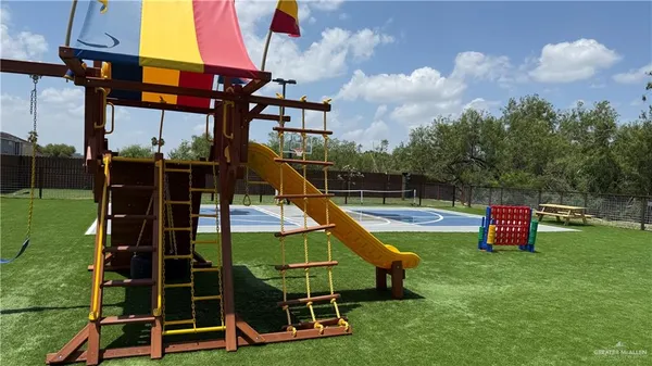a view of a park with slide