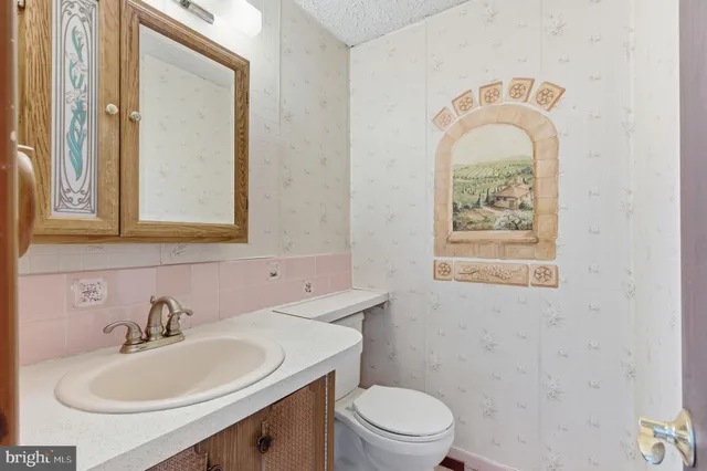 a bathroom with a toilet a sink and mirror