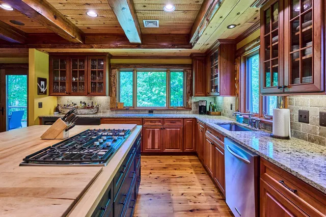 a kitchen with lots of counter top space